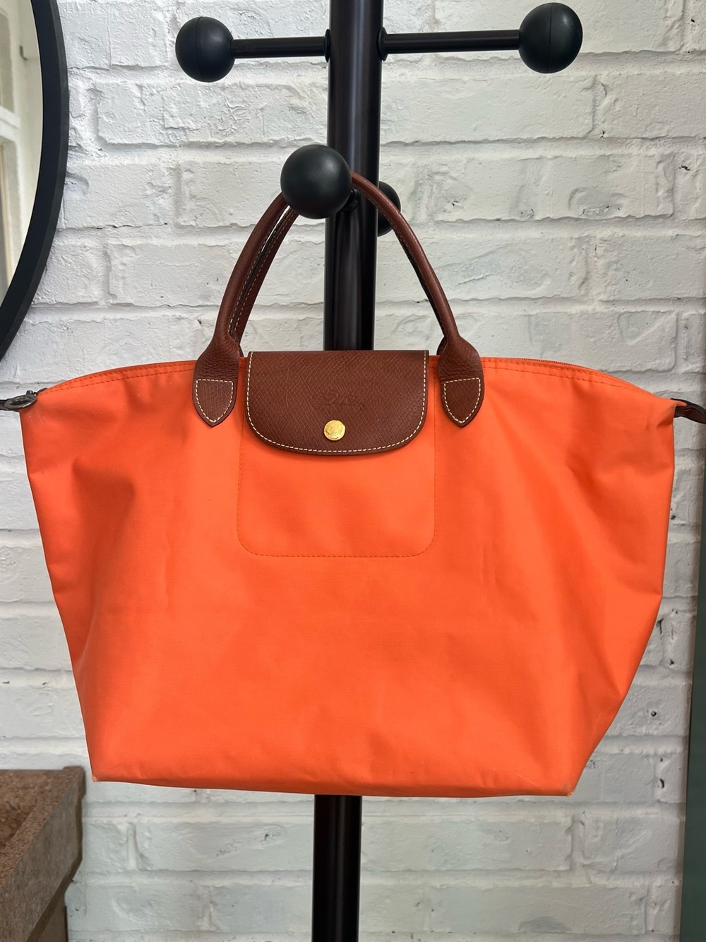 Longchamp Tote with Brown Leather Trim Medium Size